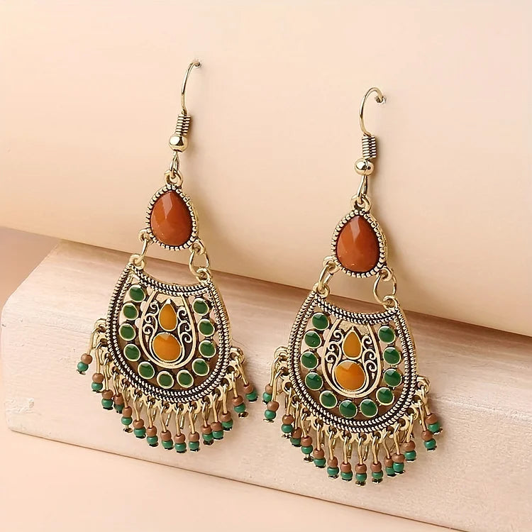 Vintage Court Style Geometric Beaded Dangle Earrings