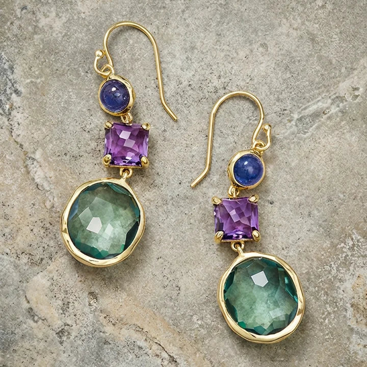 Vintage Green Crystal Golden Earrings