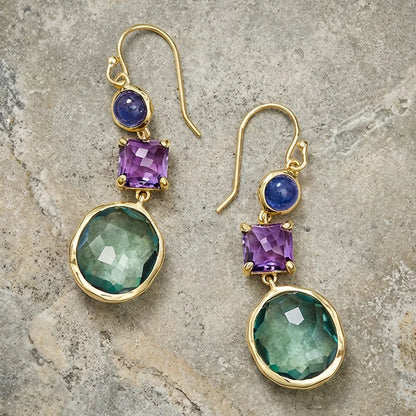 Vintage Green Crystal Golden Earrings