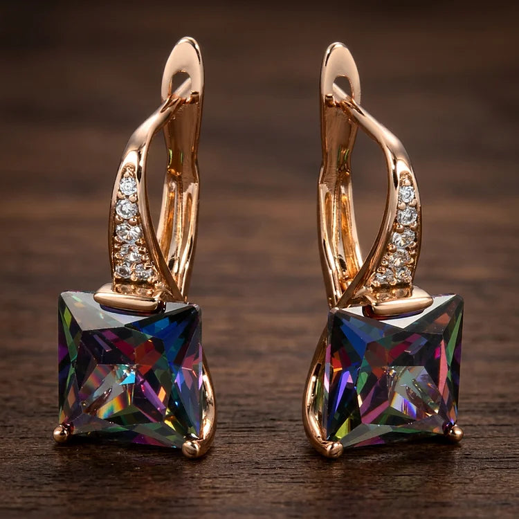 Rose Gold Square Mystic Topaz Leverback Earrings