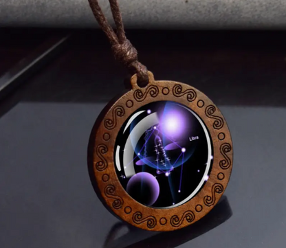 Zodiac sign necklace with more adjustable leather strap