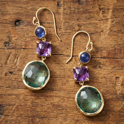 Vintage Green Crystal Golden Earrings