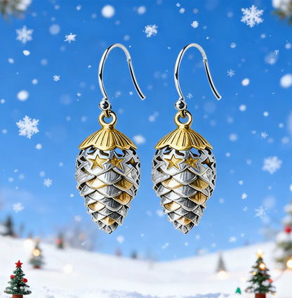 Christmas Double Color Pinecone Star Earrings