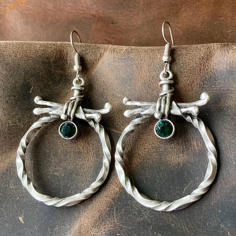 Vintage Bohemian Silver Round Zirconia Earrings