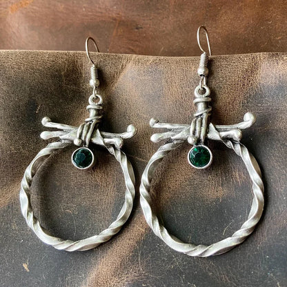 Vintage Bohemian Silver Round Zirconia Earrings