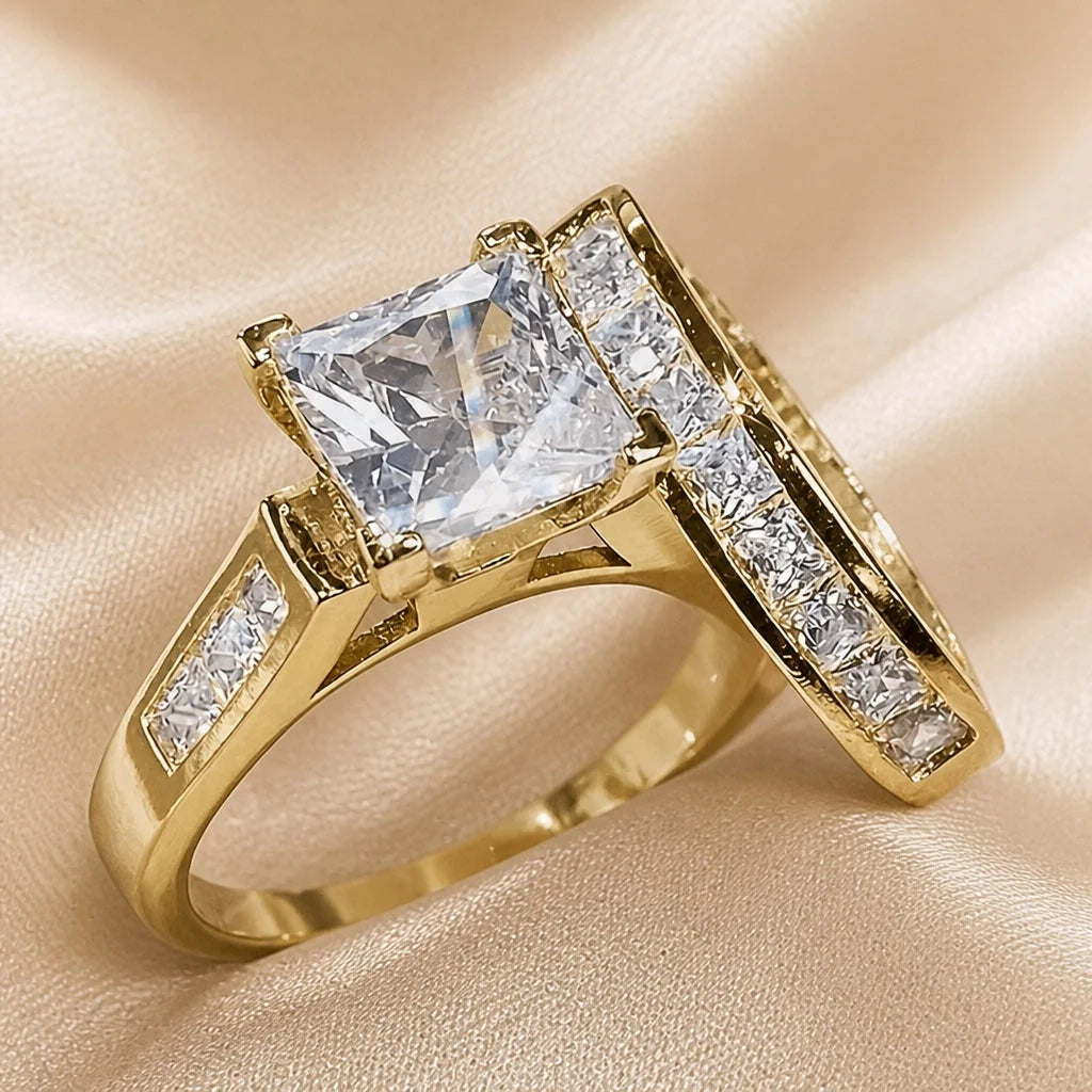 White Gold Square Zirconia Ring Set