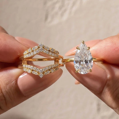 Vintage Pear Cut Wedding Ring Set