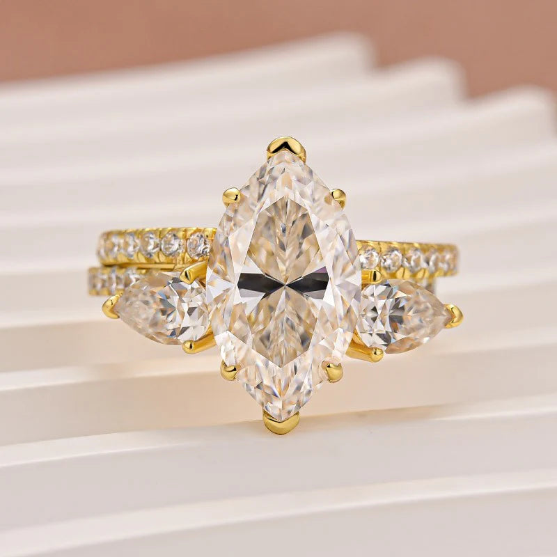 Marquise Cut Insert Wedding Ring Set