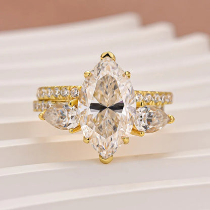 Marquise Cut Insert Wedding Ring Set
