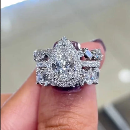 Halo Pear Cut Wedding Ring Set for Women