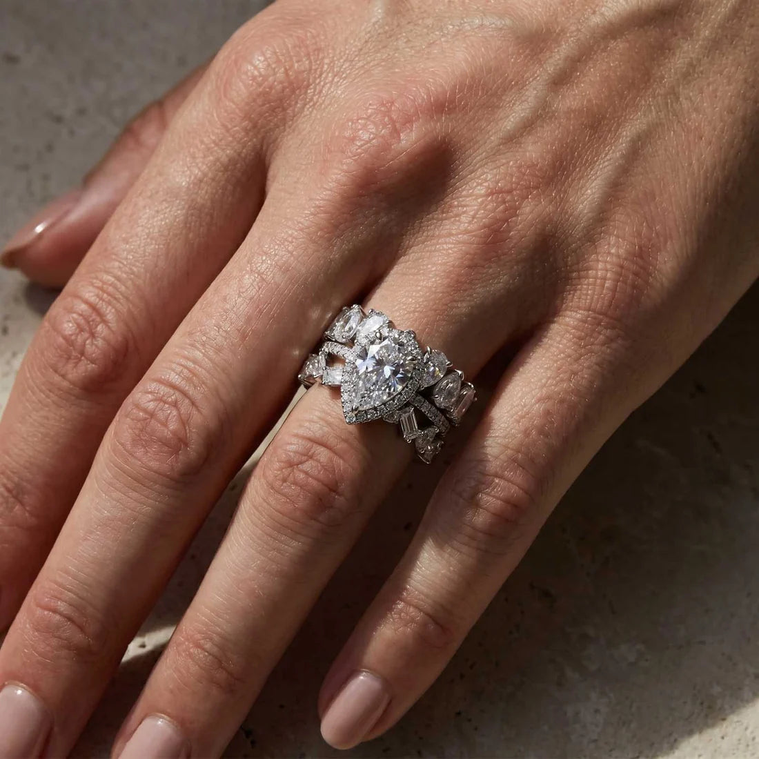 Halo Pear Cut Wedding Ring Set for Women