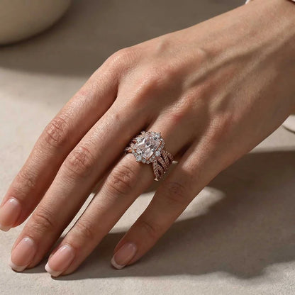 Radiant Cut Halo Insert Wedding Ring Set