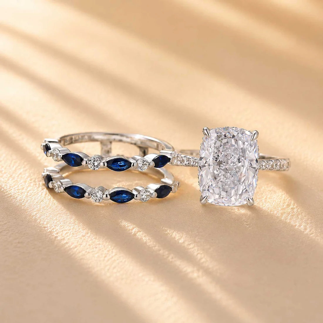 Cushion Cut Insert Wedding Ring Set