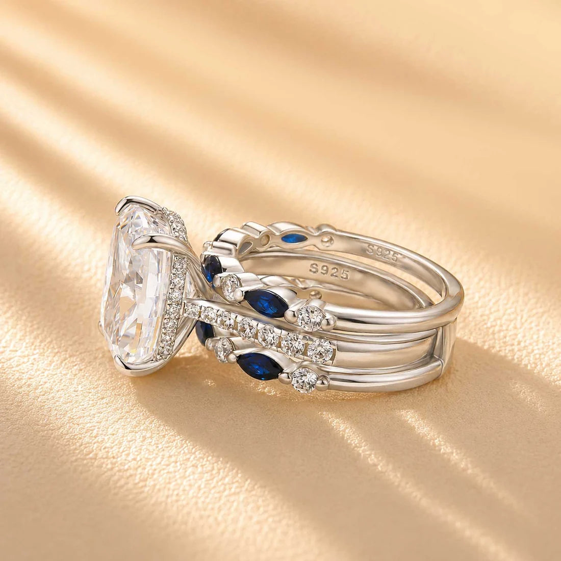 Cushion Cut Insert Wedding Ring Set
