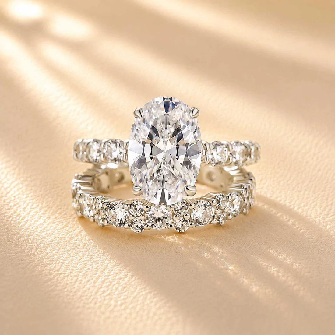 Oval Cut Engagement Ring with Stackable Wedding Ring