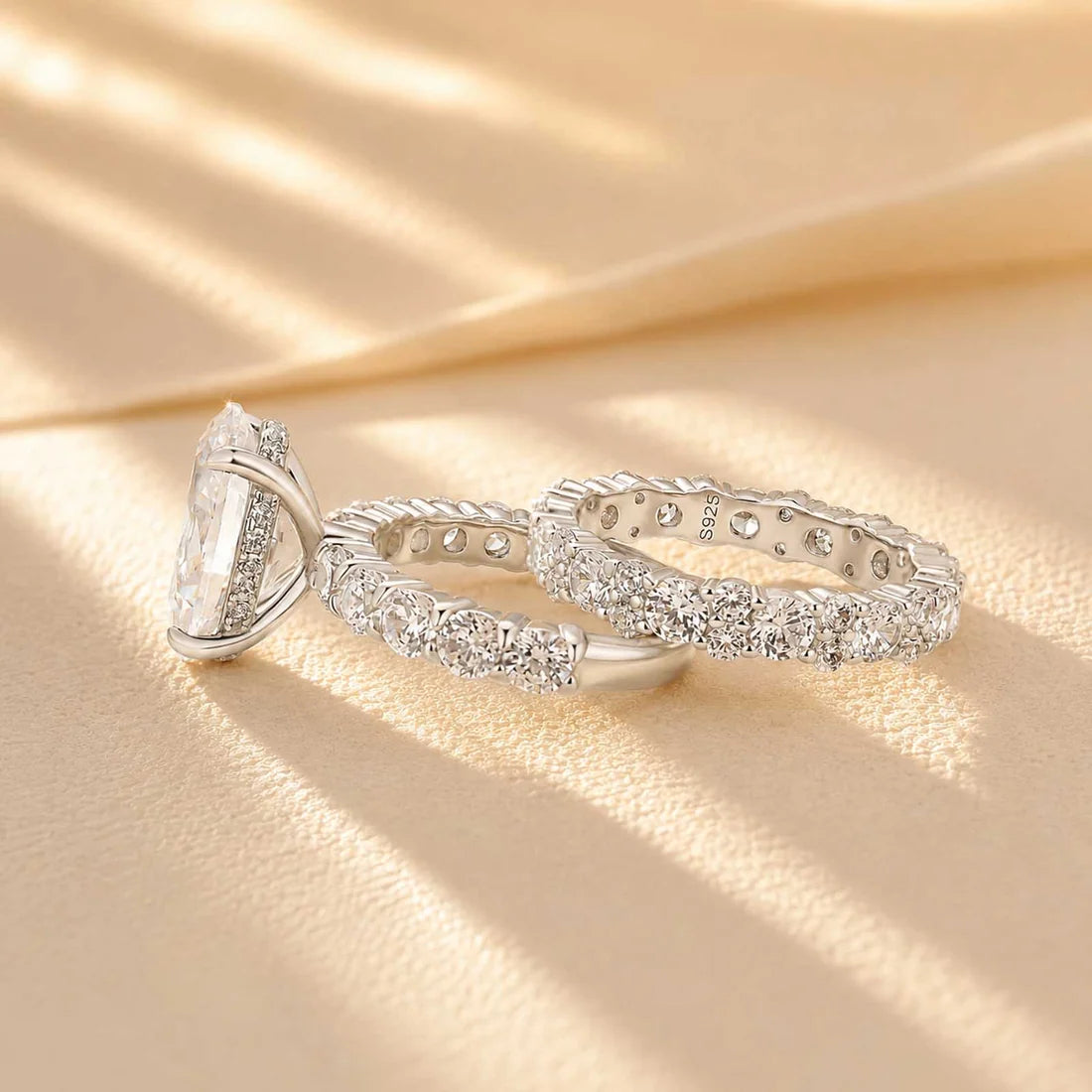 Oval Cut Engagement Ring with Stackable Wedding Ring