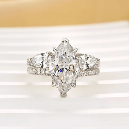 Marquise Cut Insert Wedding Ring Set