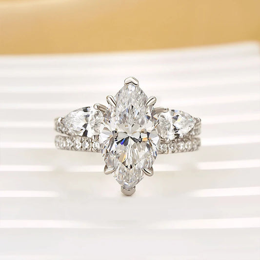 Marquise Cut Insert Wedding Ring Set