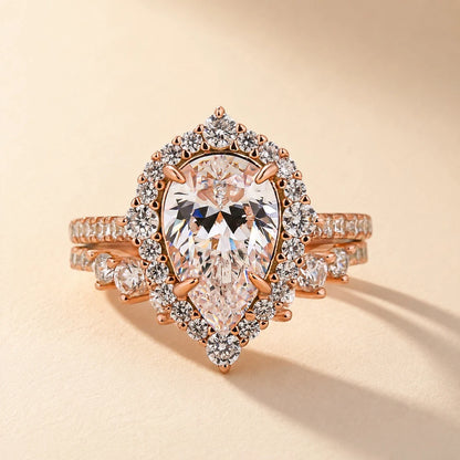 Pear Cut Rose Gold Bridal Ring Set