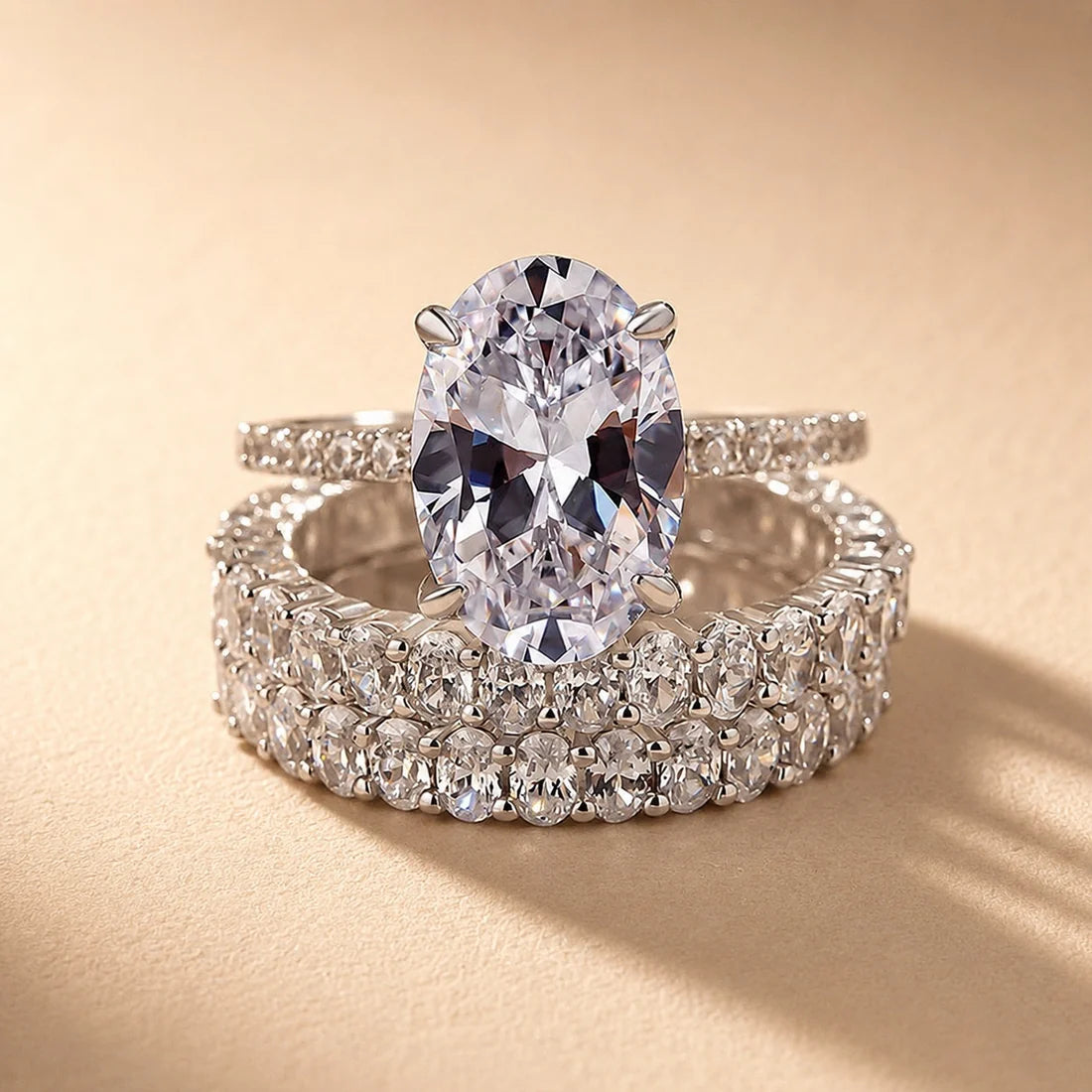 Stunning Oval Cut 3PC Wedding Ring Set