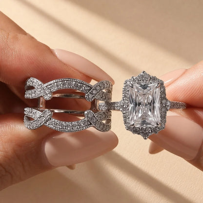 Radiant Cut Halo Insert Wedding Ring Set
