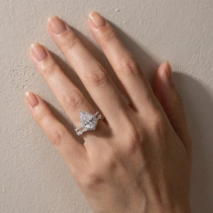 Gorgeous Halo Pear Cut Bridal Ring Set