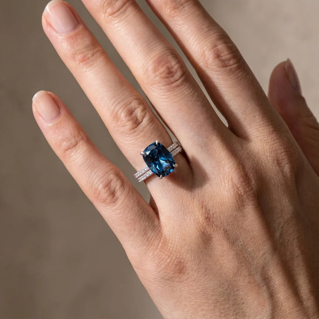 Cushion Cut Montana Blue Sapphire Ring Set