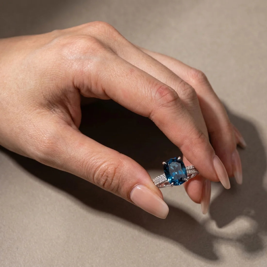 Cushion Cut Montana Blue Sapphire Ring Set