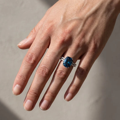Cushion Cut Montana Blue Sapphire Ring Set