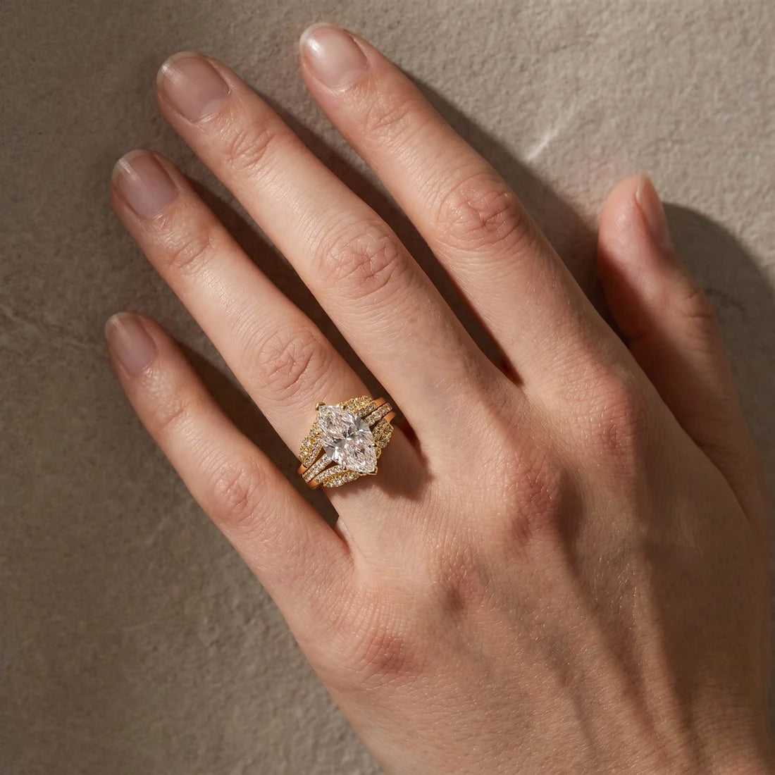 Marquise Cut Insert Wedding Ring Set