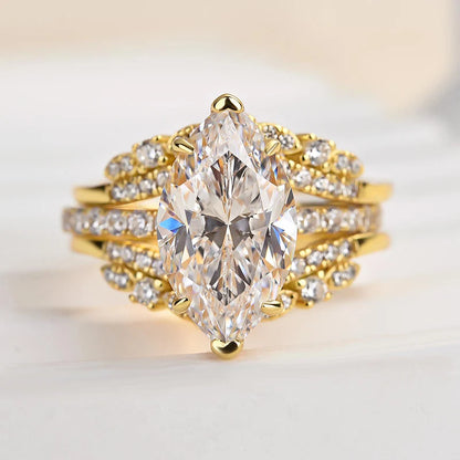 Marquise Cut Insert Wedding Ring Set