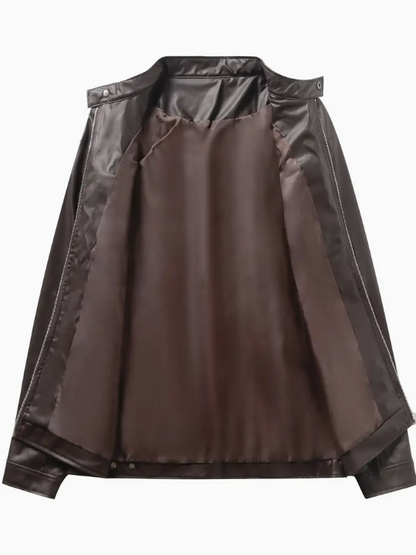 Casual leather jacket with stand-up collar