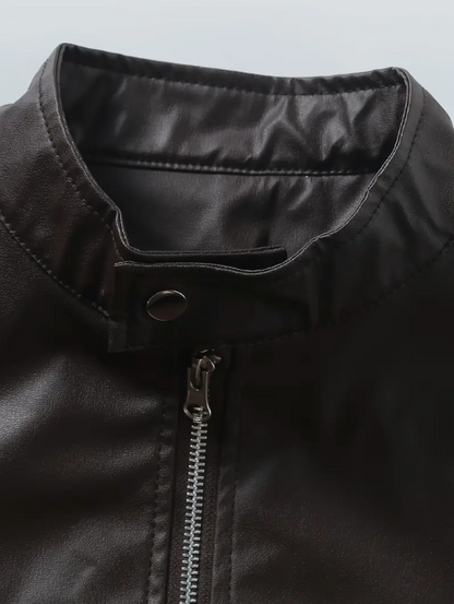 Casual leather jacket with stand-up collar