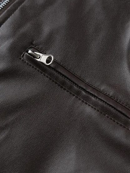 Casual leather jacket with stand-up collar