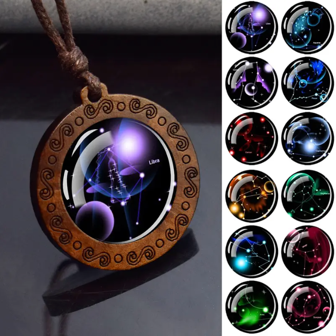 Zodiac sign necklace with more adjustable leather strap