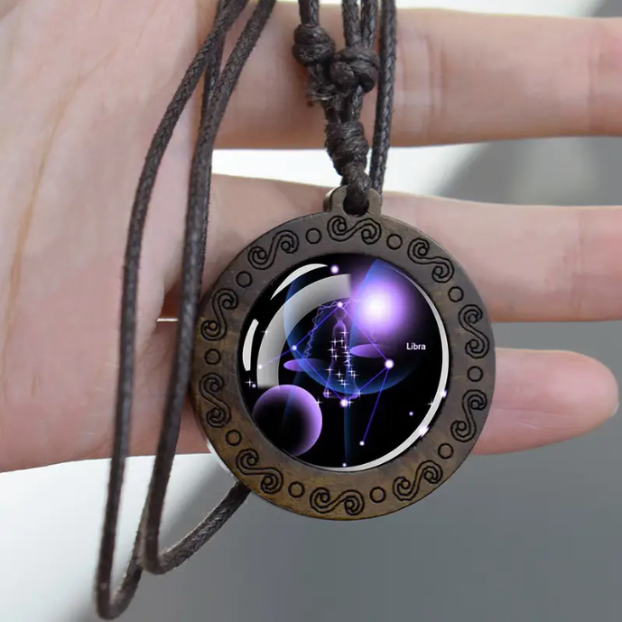 Zodiac sign necklace with more adjustable leather strap