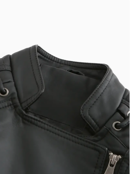 Elegant women's leather jacket with stand-up collar