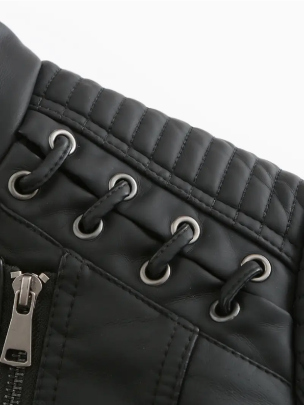 Elegant women's leather jacket with stand-up collar