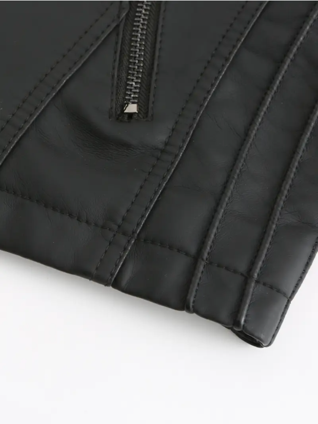 Elegant women's leather jacket with stand-up collar