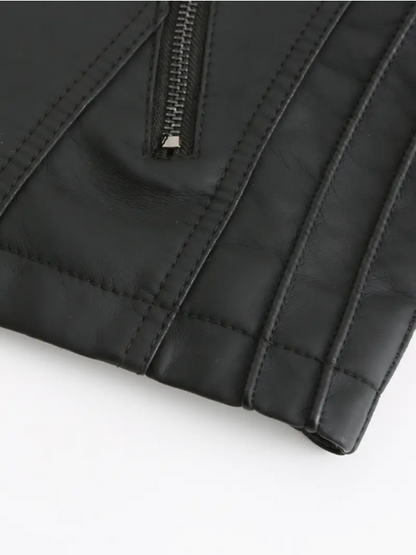 Elegant women's leather jacket with stand-up collar