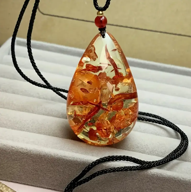 Amber Drop Necklace with more adjustable leather strap