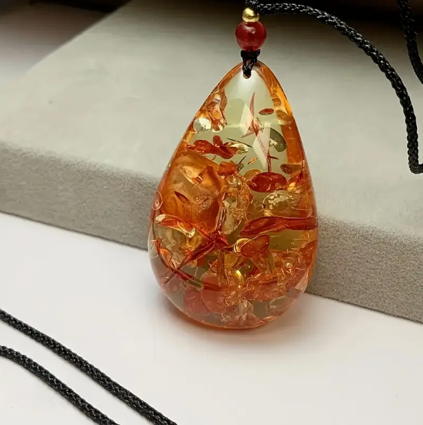 Amber Drop Necklace with more adjustable leather strap