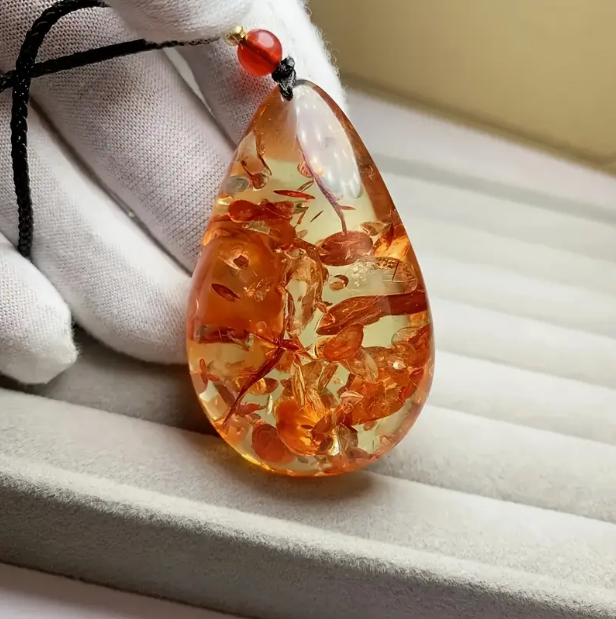 Amber Drop Necklace with more adjustable leather strap