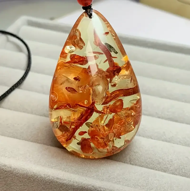 Amber Drop Necklace with more adjustable leather strap