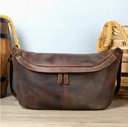 Zarino's Leather Chest Bag, Casual Shoulder Bag with Adjustable Strap