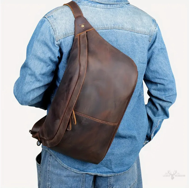 Zarino's Leather Chest Bag, Casual Shoulder Bag with Adjustable Strap