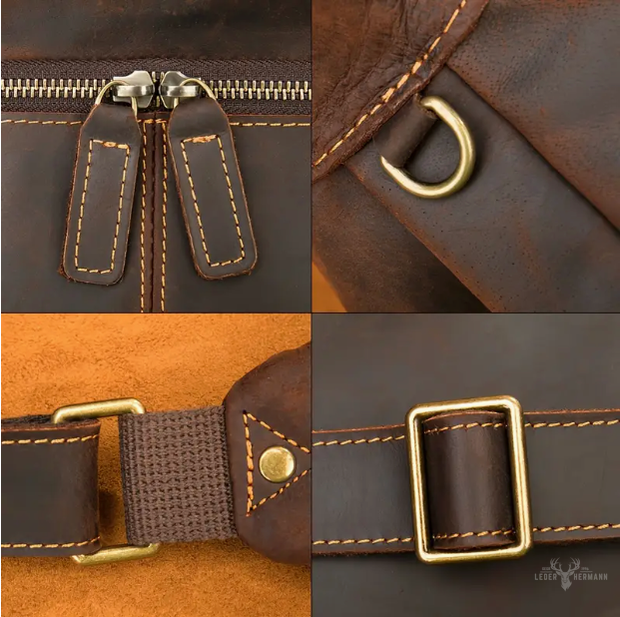 Zarino's Leather Chest Bag, Casual Shoulder Bag with Adjustable Strap