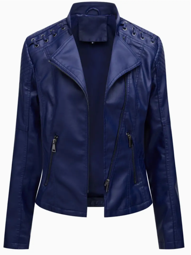 Elegant women's leather jacket with stand-up collar