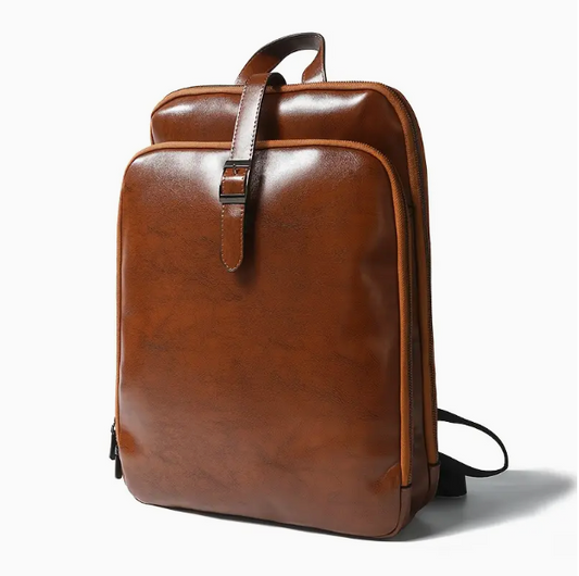 Vintage Travel Leather Backpack with Laptop Compartment