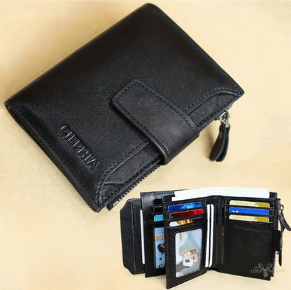Leather RFID wallet for safe everyday protection with buckle